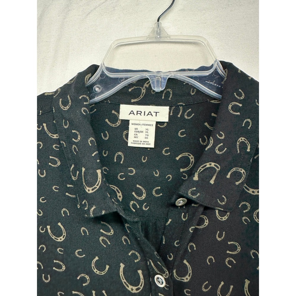 Ariat Blinged Out Horseshoe Print Button Front Blouse Black XL Western Cowgirl - Picture 4 of 10